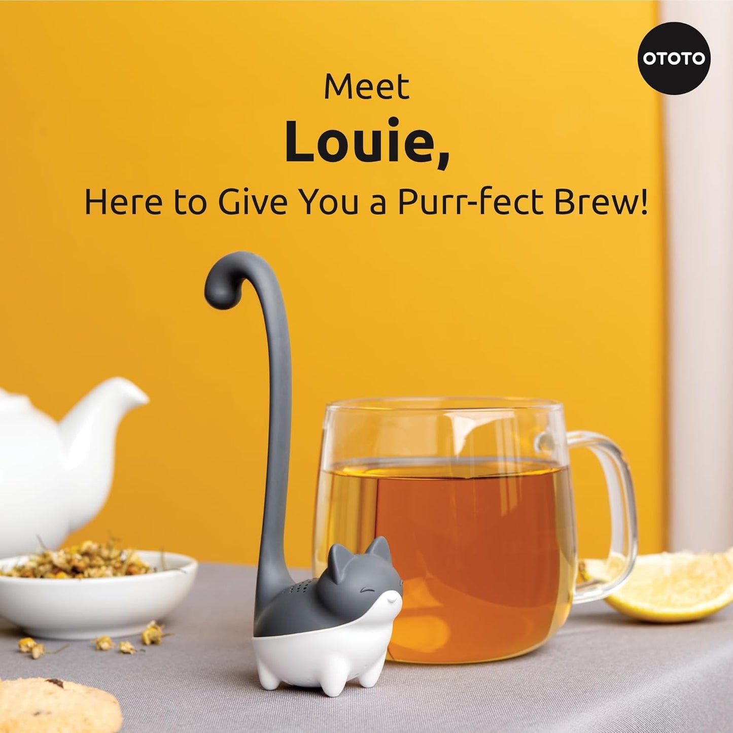 OTOTO Louie Cat Tea Infuser - Cats Loose Leaf Steeper & Diffuser, Tea 