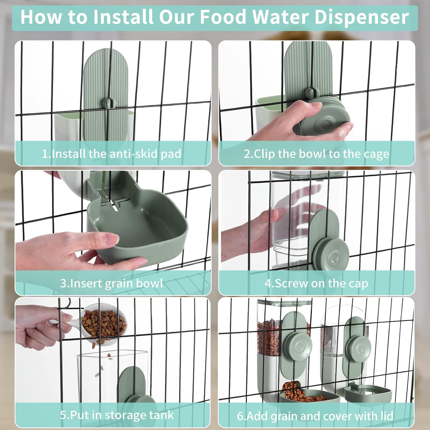 Hanging Automatic Food and Water Dispenser, Gravity Rabbit Feeder Set,