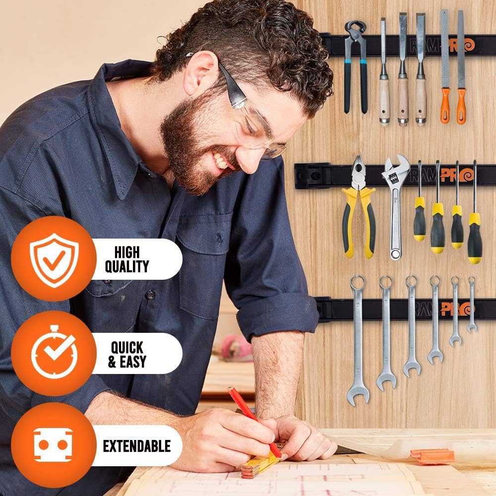 12" Magnetic Tool Holder Strip - A Tool Magnet Bar for Garage Organiza