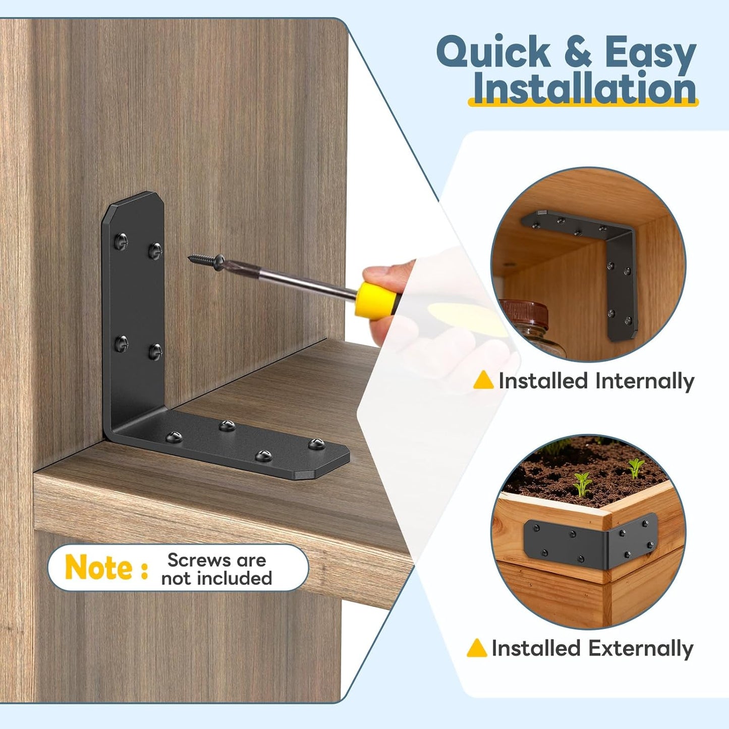3"×3"×1.2" L Bracket for Wood, 90 Degree Angle Bracket, Galvanized Corner Brace for Wood Post, Floating Shelves, Raised Garden Bed, Cabinet, Table, Furniture (Black-4PCS)