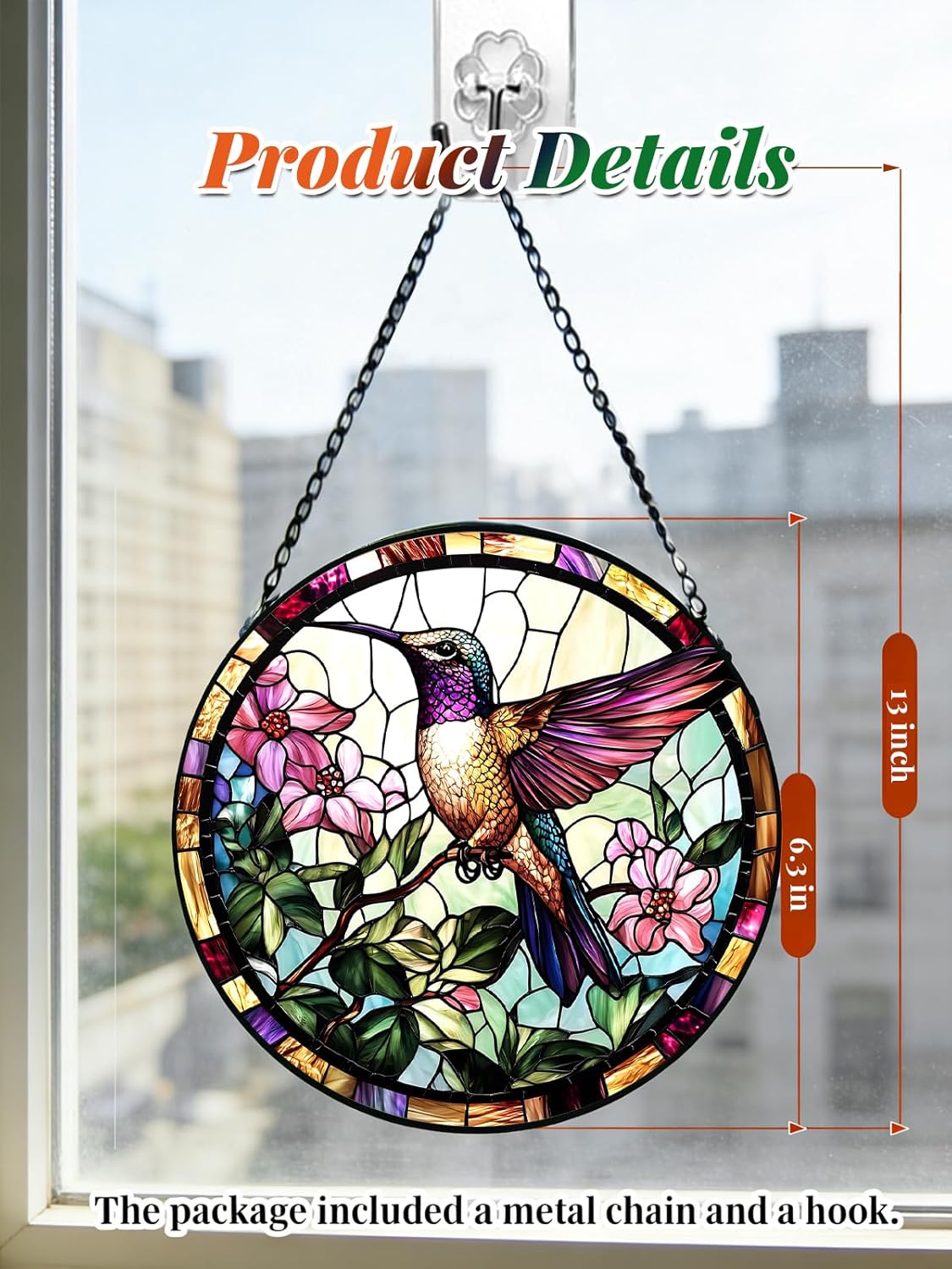 Stained Glass Window Hanging, Hummingbird Suncatcher for Door Home Dec