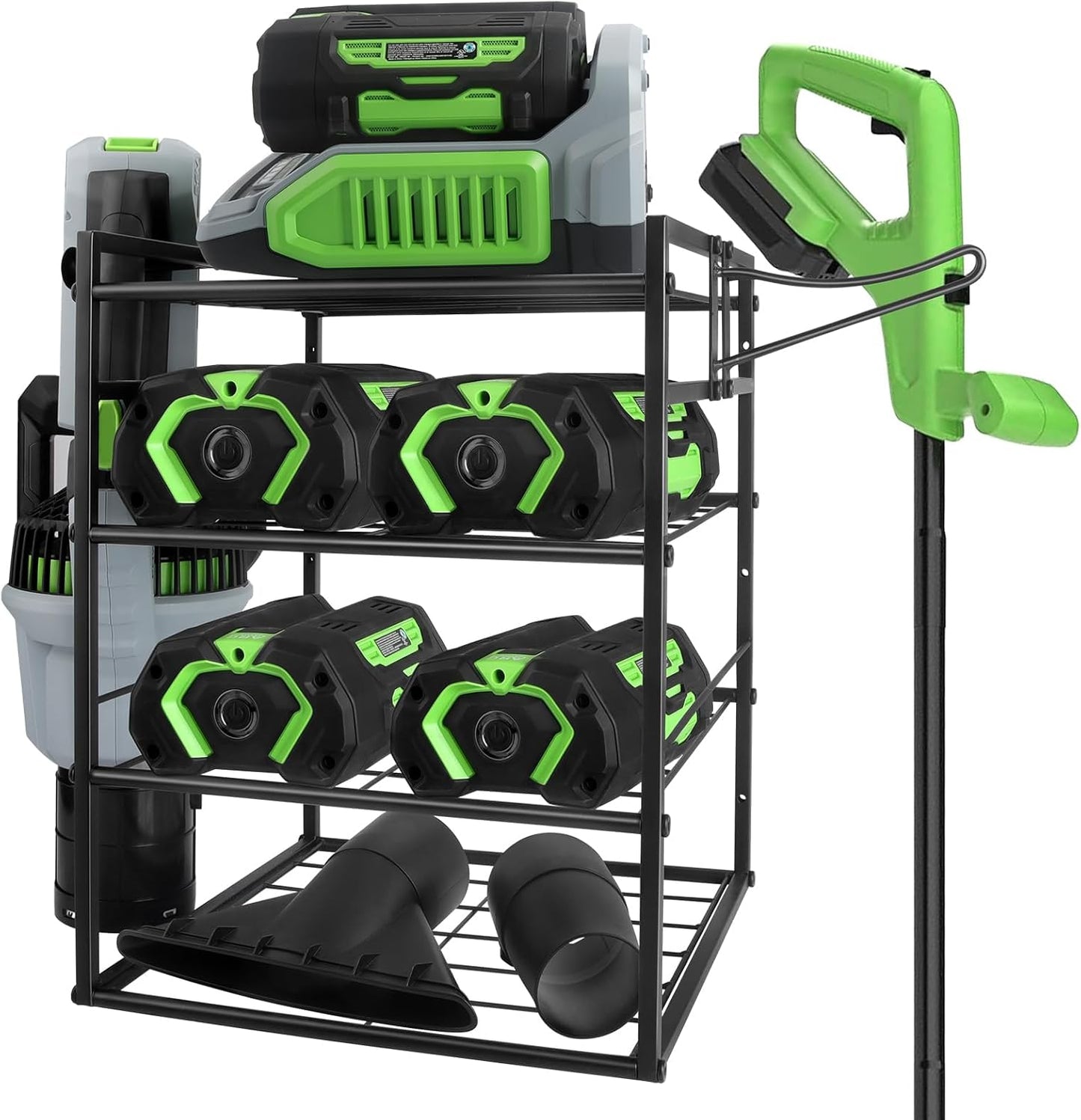 Black Alloy Steel Power Tool Organizer Wall Mount, 4-Tier Shelf, 12.59 * 11.8 * 16.53 Inches, Perfect for Garage Tool Storage