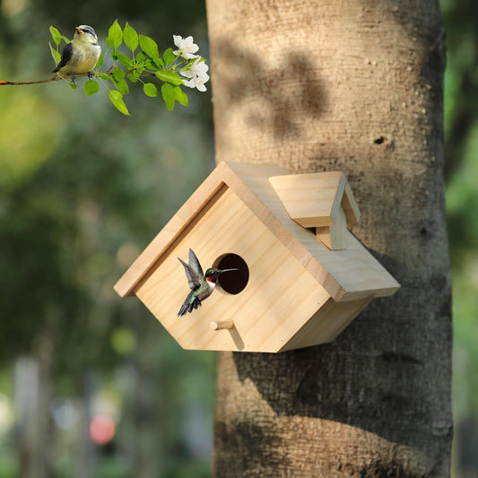 Bird Houses for Outside Bird Houses with Pole Wooden Hanging Birdhouse Clearance Garden Country Cottages Made of Cedar Wood Applicable to Bluebird Garden Viewing (Wooden, Set of 1)
