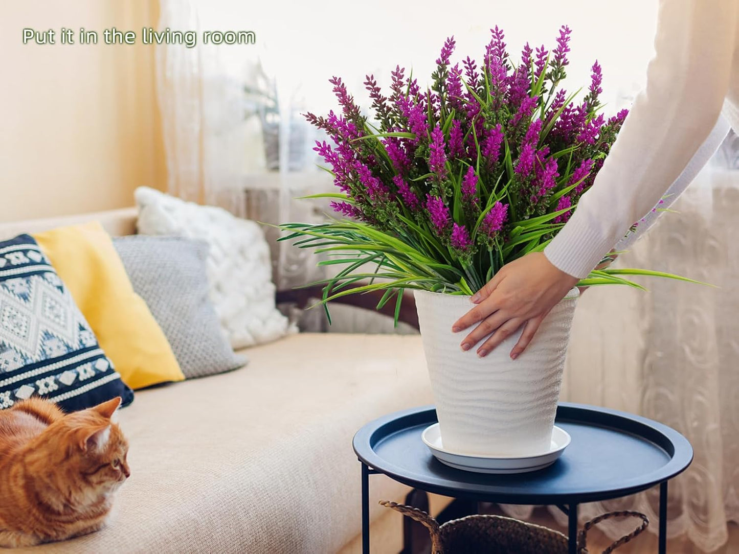 RECUTMS Artificial Plants Outdoor Fake Monkey Grass with Flowers for Pot Garden Verandah Decor for Window Garden Office Patio Hanging Planter Pathway Front Porch (Fuchsia)
