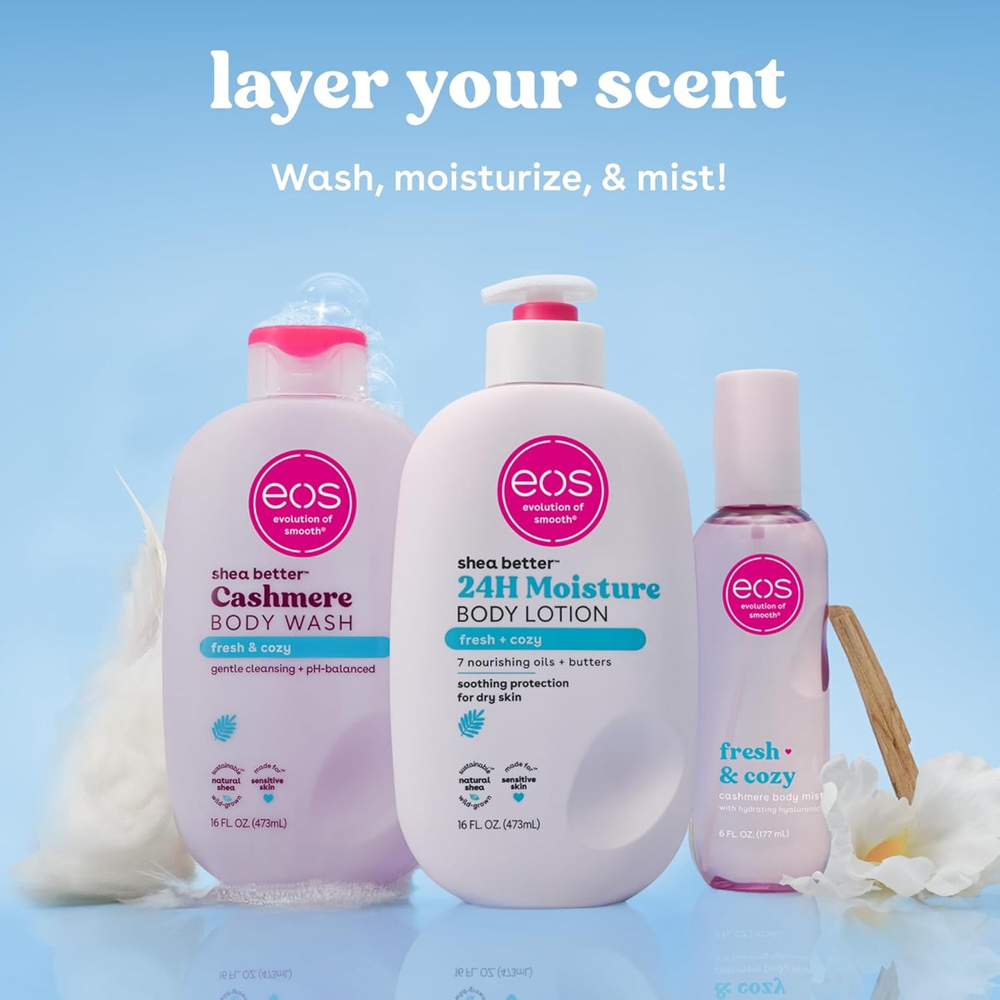 eos Shea Better Body Lotion, Fresh & Cozy, 24-Hour Moisture Skin Care,