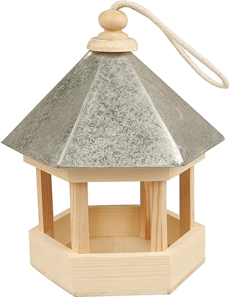 Creativ 22 x 18 x 16.5 cm 1-Piece Wooden Hexagonal Bird Table with Zin
