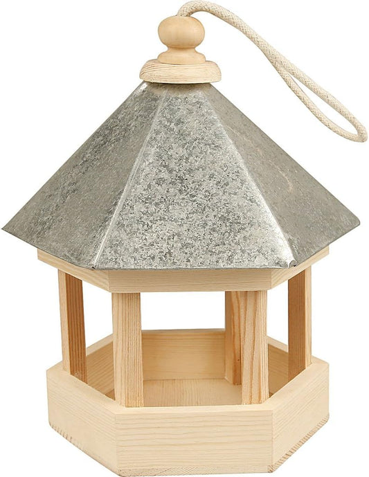 Creativ 22 x 18 x 16.5 cm 1-Piece Wooden Hexagonal Bird Table with Zinc Roof Pine