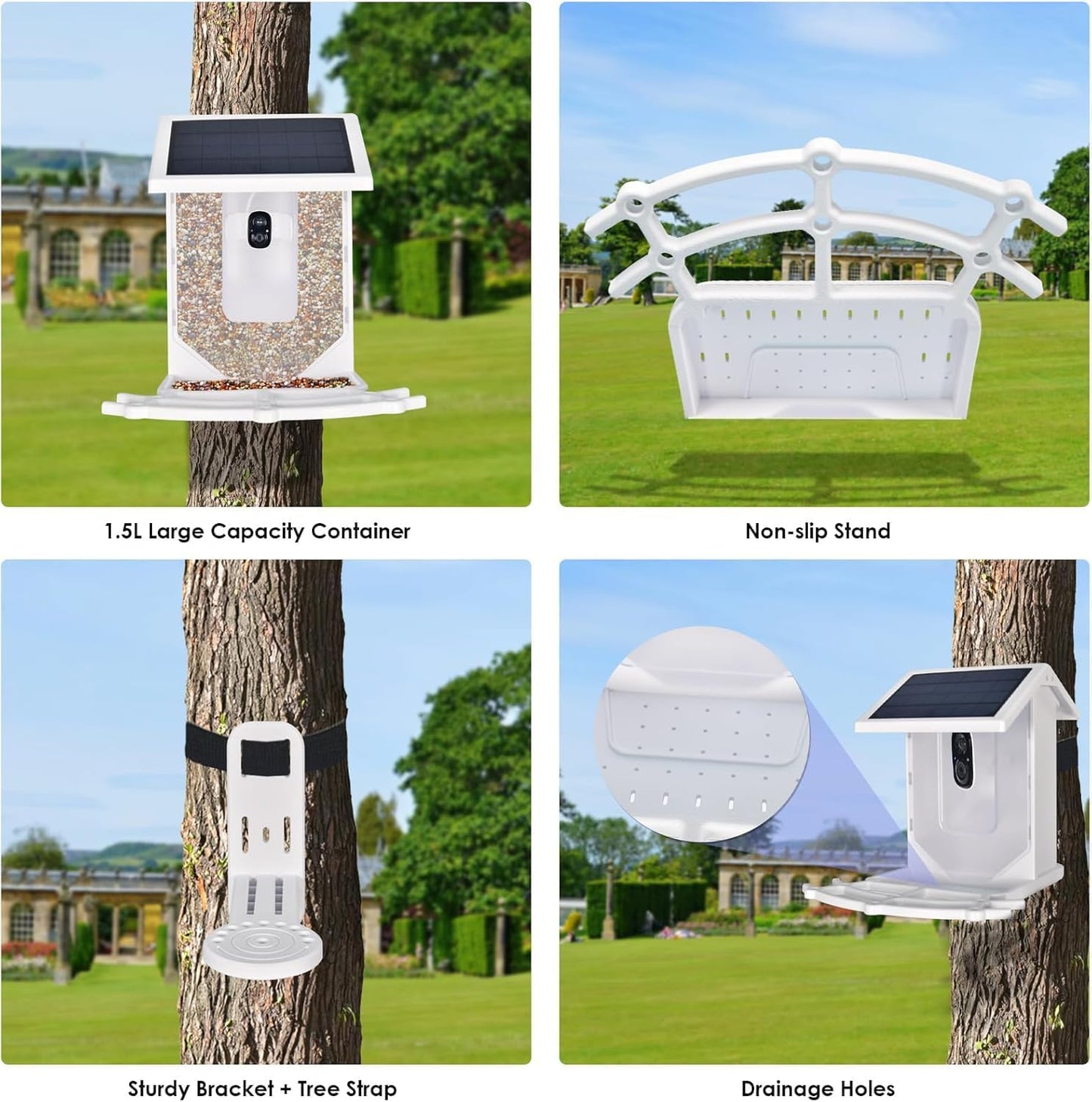 AIMOEST Smart Feeder with Camera, Outdoor Feeding House 2.5L Waterproof, Solar-Powered, HD Watching Cam with AI Identity, Instant Arrival Alert, Squirrel Proof