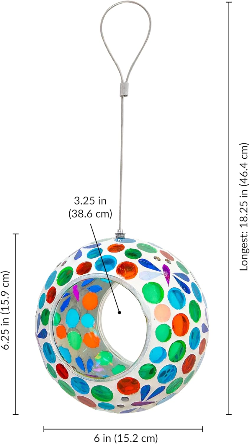 Sunnydaze 6-Inch Glass Mosaic Hanging Bird Feeder for Outdoors - Fly-T