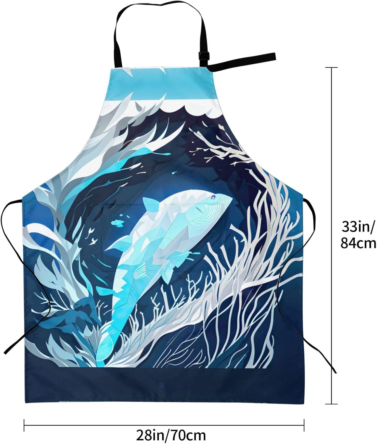 Deep Blue Animal Whale print Waterproof chef's apron with pocket apron for kitchen cooking baking barbecue and gardening