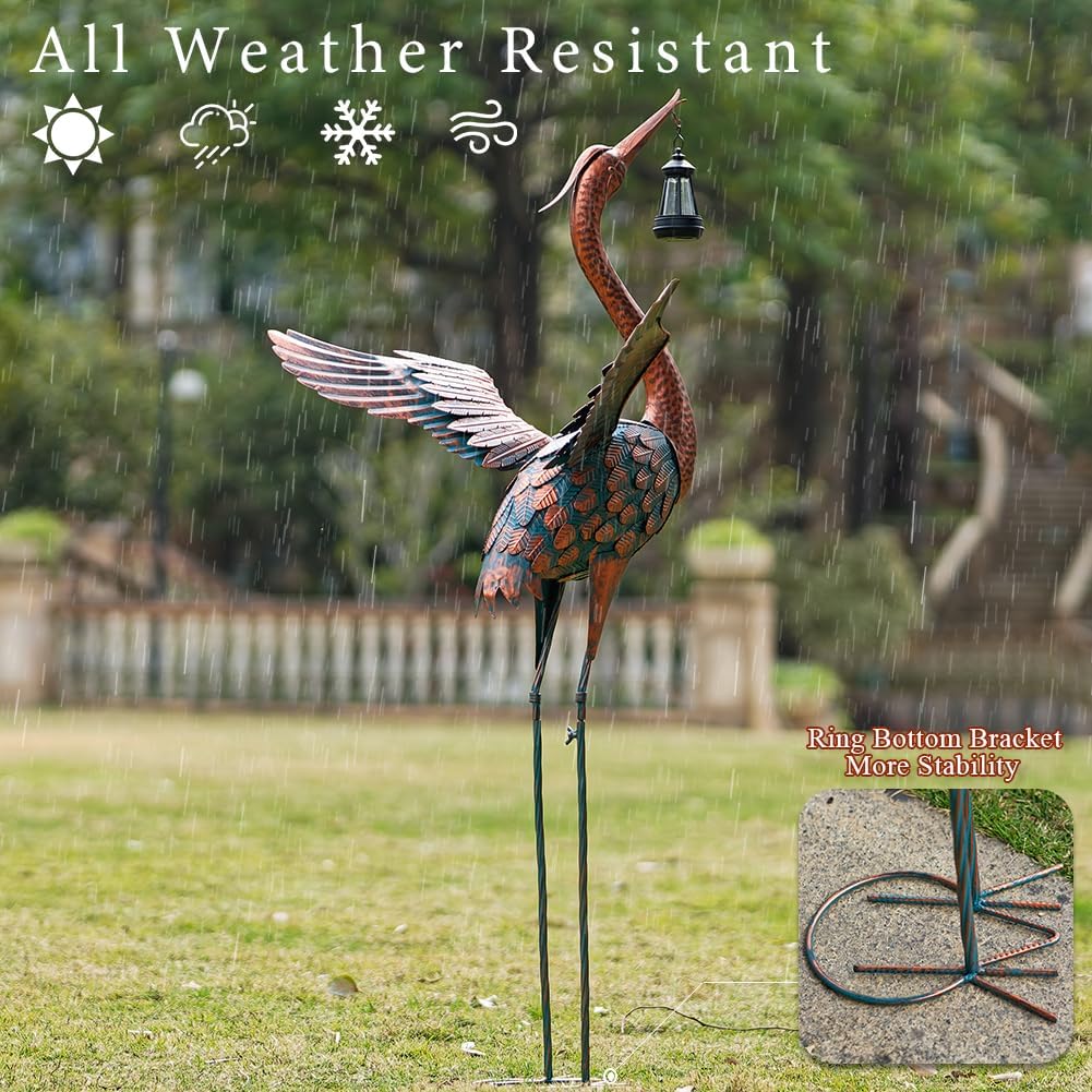 48'' Heron Garden Statue, Large Crane Outdoor Statue with Solar Lanter