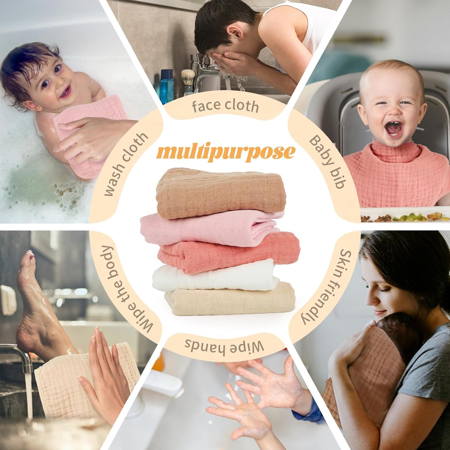 Muslin Burp Cloths 100% Cotton Baby Burp Cloths Soft, Absorbent 10x20 