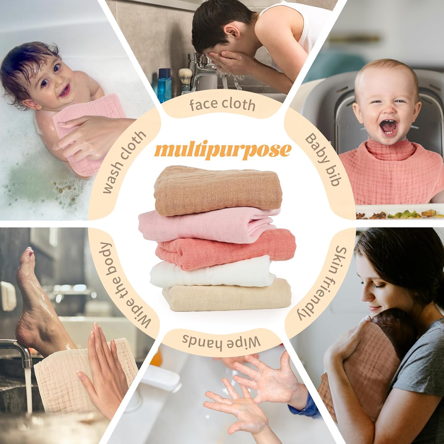 Muslin Burp Cloths 100% Cotton Baby Burp Cloths Soft, Absorbent 10x20 