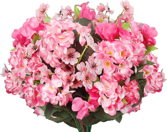 7 Pcs Artificial Flowers for Outdoors Impatiens Silk Geraniums Flowers UV Resistant Faux Impatiens Flowers for Outdoor Planters Pot Patio Garden Hanging Basket Porch Table Indoor Decor Hot Pink