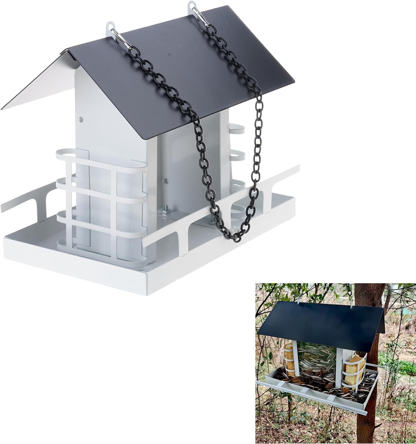 Garden Bird Feeder with Perch Large Capacity for Feeding Station Yard 