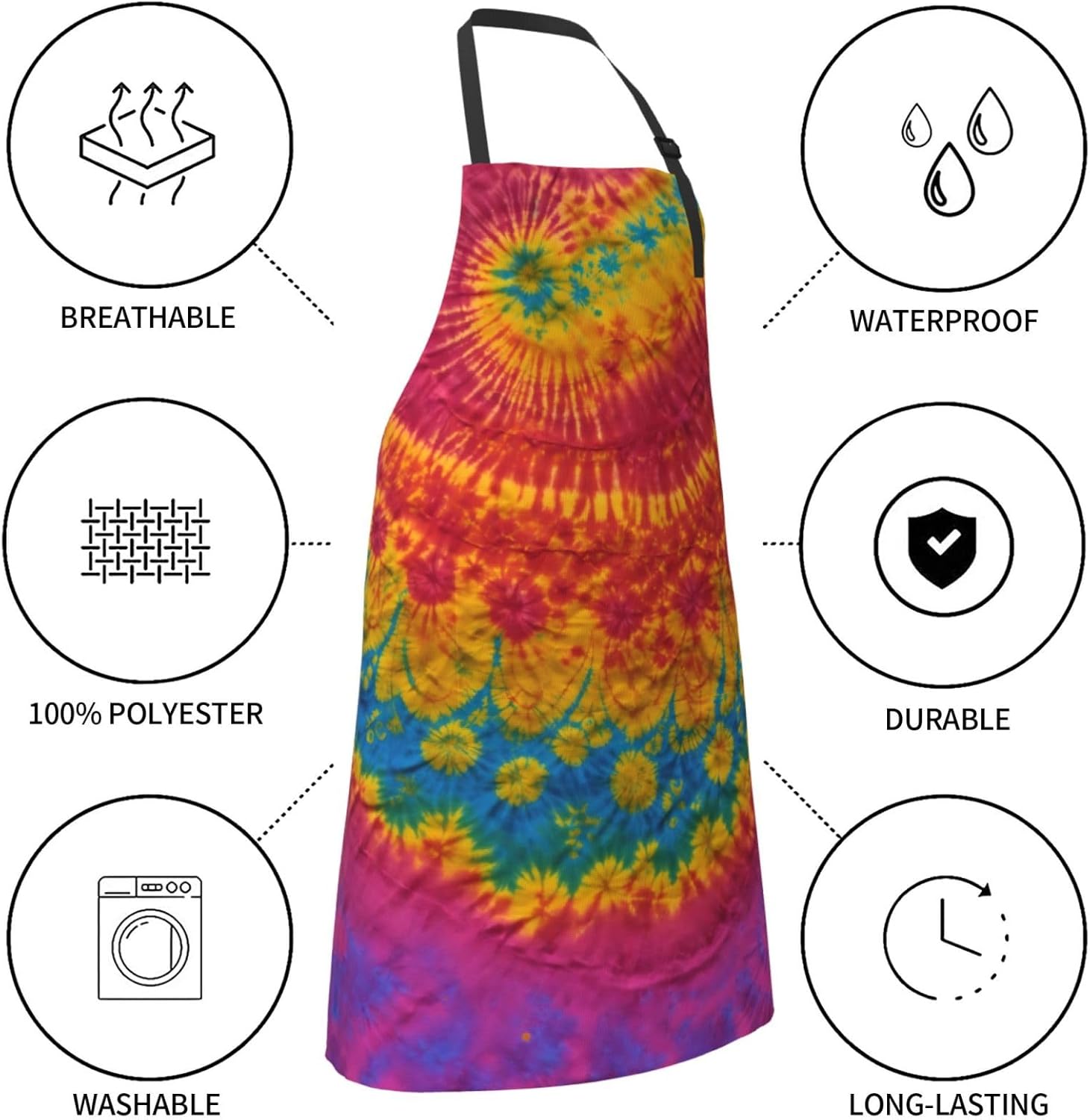 Tie Dye Hippies Print Laundry apron 28x33 In Waterproof Kitchen Apron 
