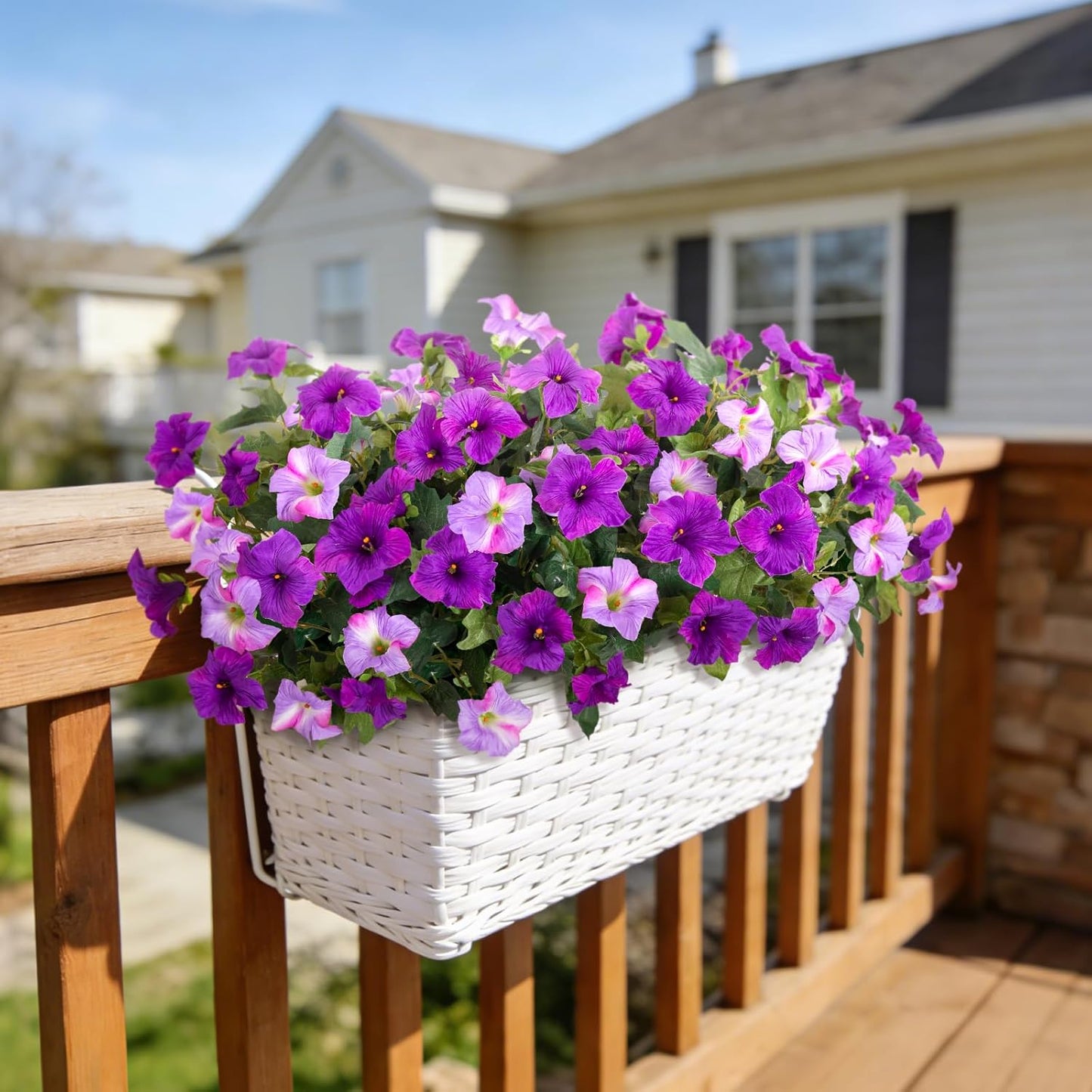 6 Pcs Artificial Petunia Flowers for Outdoor, Fake Spring Petunias Faux Silk Flowers for Outdoors UV Resistant Plants for Planters Garden Porch Patio Window Box Indoor Table Decor(Double Purple)