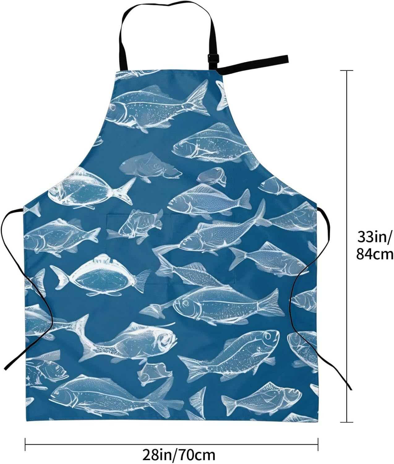 YANYU Ocean Fishes Print 28x33 In Kitchen Apron Stylish Chef Apron with Pockets for Cooking Baking Painting