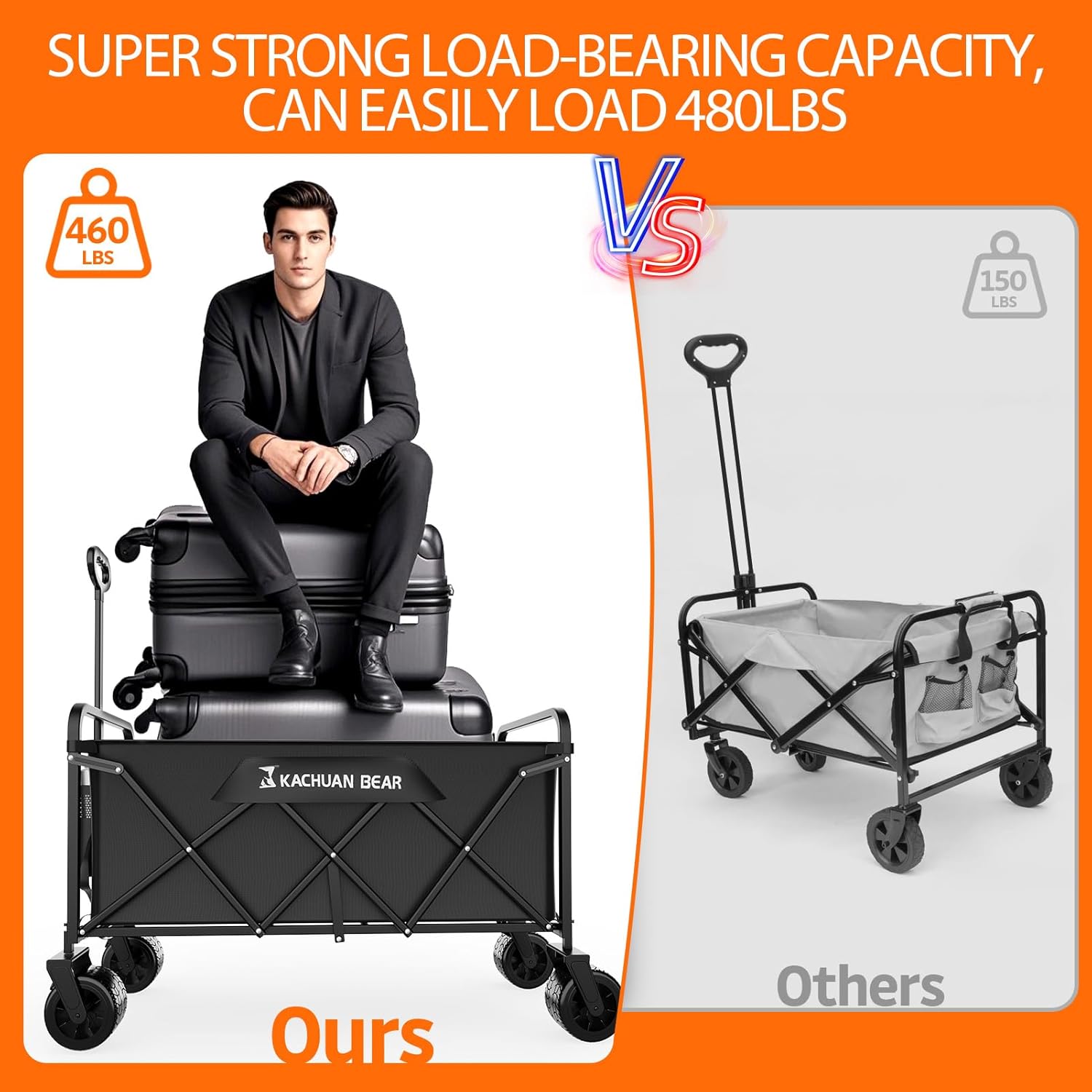 300L Large Collapsible Wagons Carts with Big All-Terrain Beach Wheels,