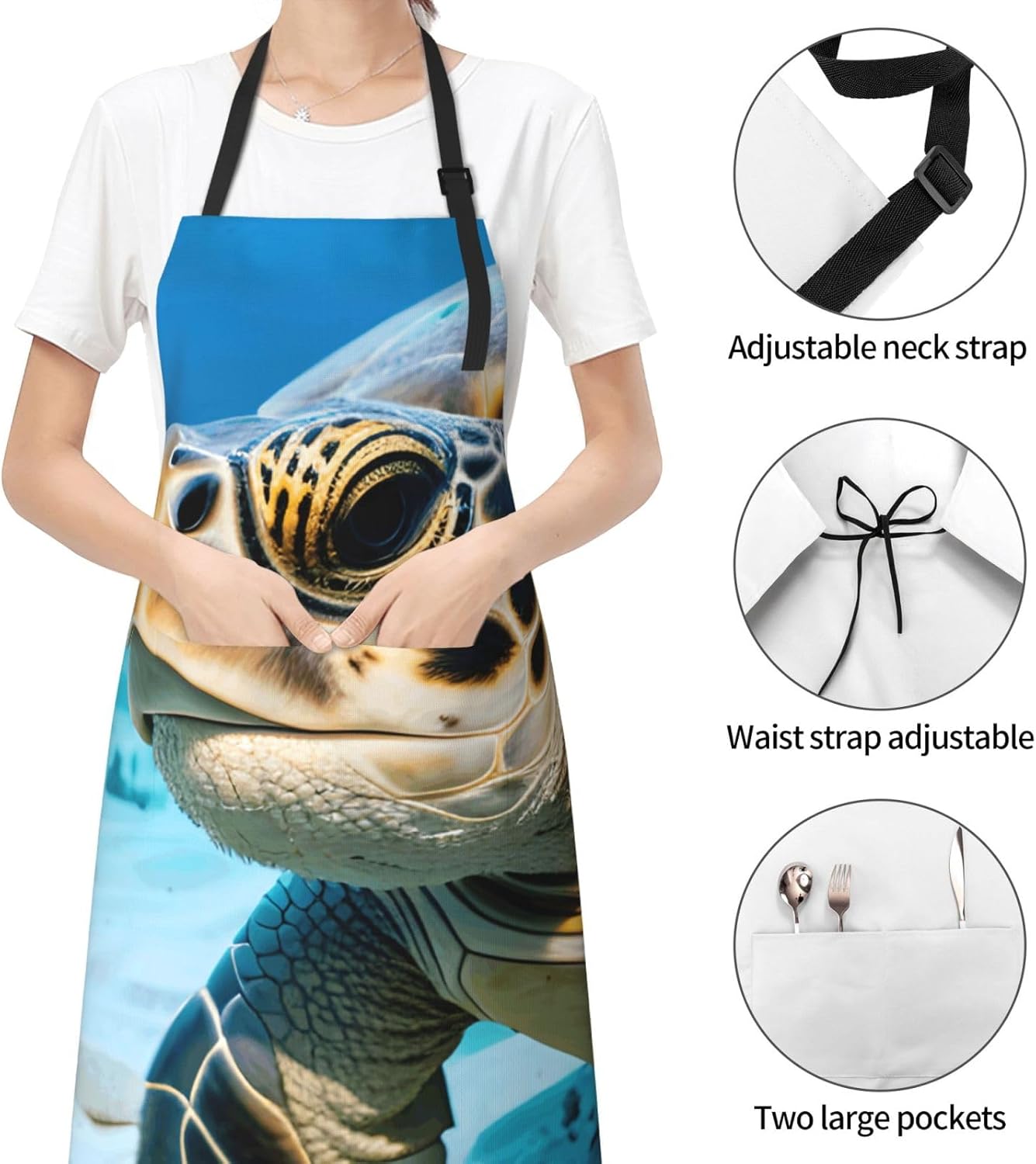 YANYU Big Sea Turtle Print 28x33 In Kitchen Apron Stylish Chef Apron with Pockets for Cooking Baking Painting
