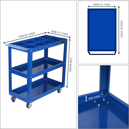 3 Tier Large Capacity Tool Cart, 330 lbs Tool Trolley with Adjustable 