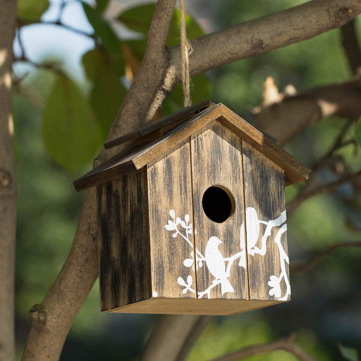 Topadorn Wooden Bird House Hanging Outdoor,Eco Friendly Materials and Decorative with Bird Printed