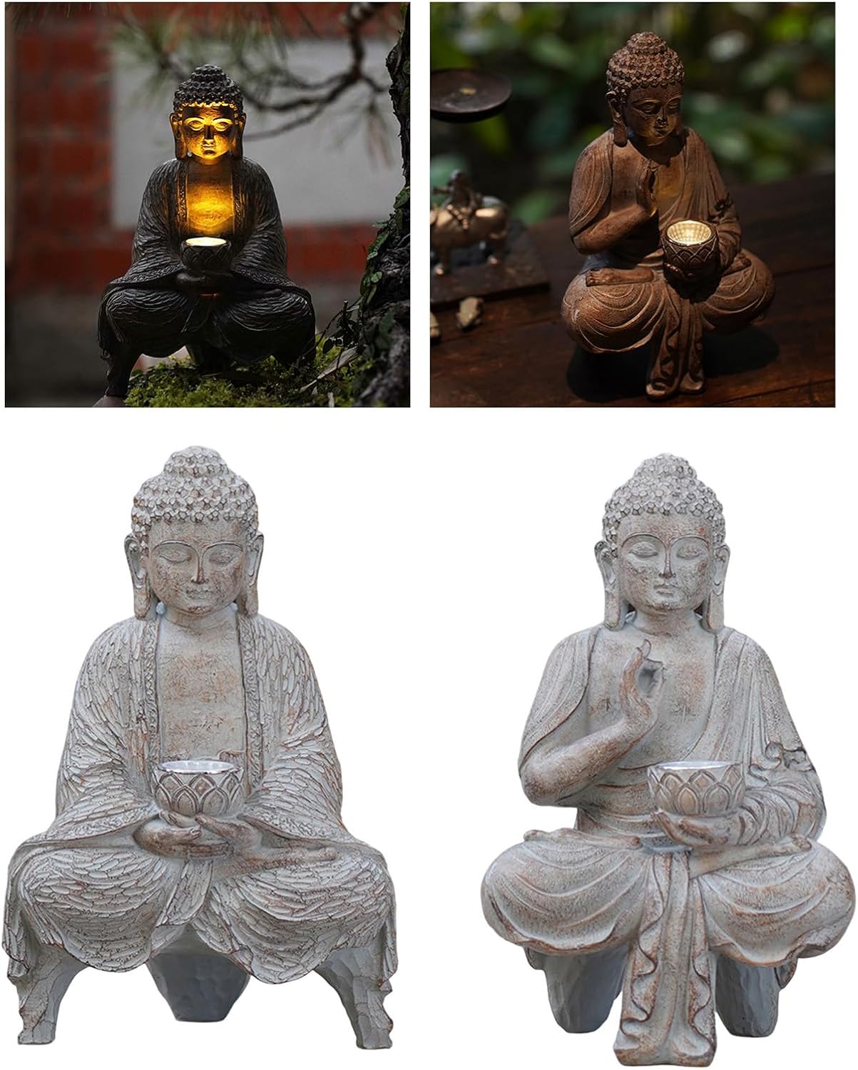 Home Buddhas Statue Solar Power Flickering LED Garden Light Meditations Buddhas Figures Spiritual Room Decorations Solar Buddhas Statue