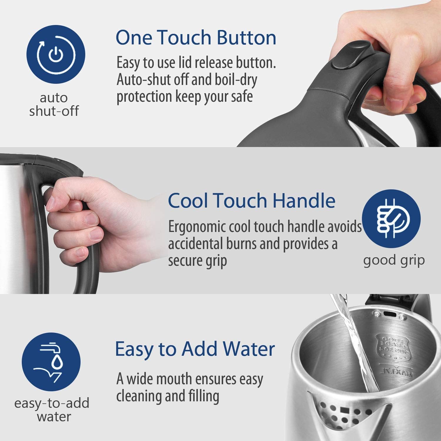 COMFEE' 1.7L Stainless Steel Electric Tea Kettle, BPA-Free Hot Water K