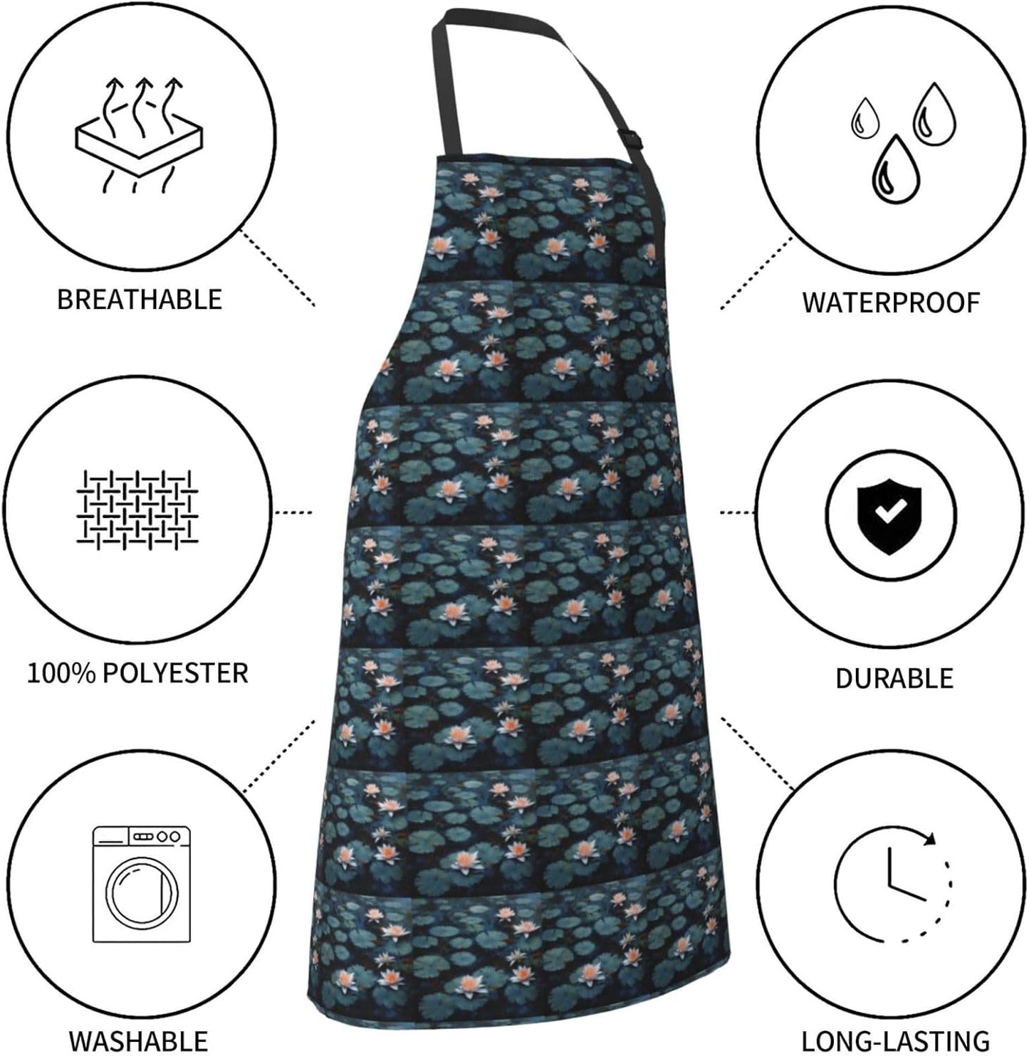 YANYU Lily Pads Flower Print 28x33 In Kitchen Apron Stylish Chef Apron with Pockets for Cooking Baking Painting