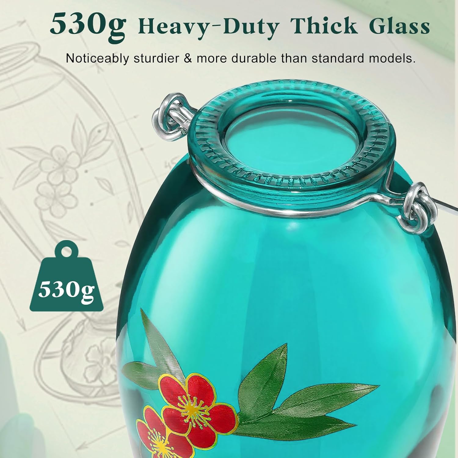 Hummingbird Feeder for Outdoors Hanging, Heavy-Duty Thick Glass Bird F