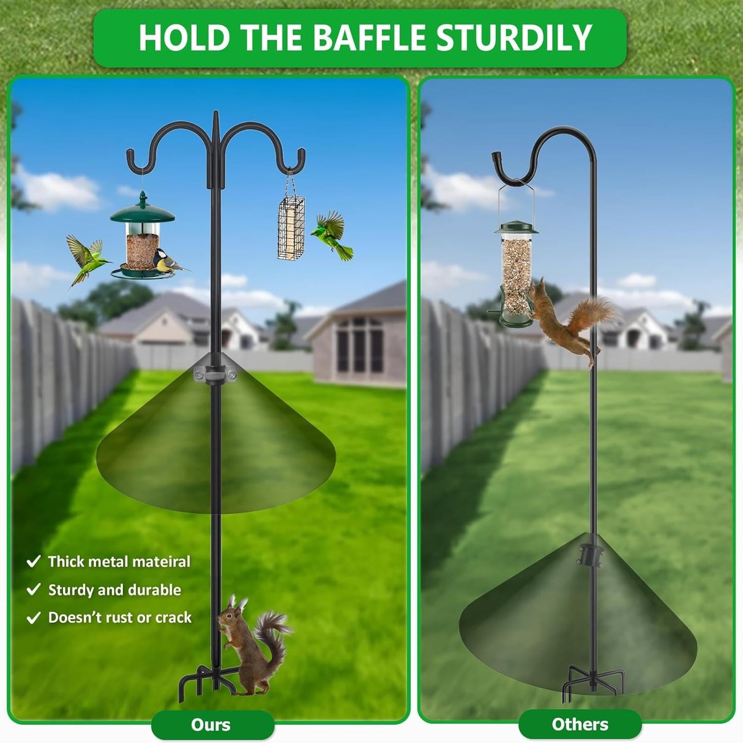 Metal Squirrel Baffle Bracket for Bird Feeder Pole, Heavy Duty Squirrel Baffle Buckle Stopper Support Holder for Bird Feeder Poles and Shepherds Hooks, 3 Pack