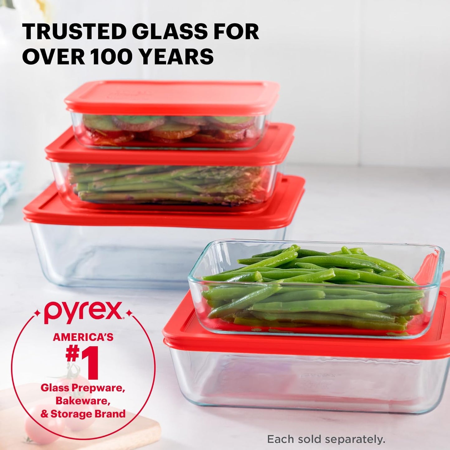 Pyrex Simply Store Glass Food Storage Container, Snug Fit Non-Toxic Pl