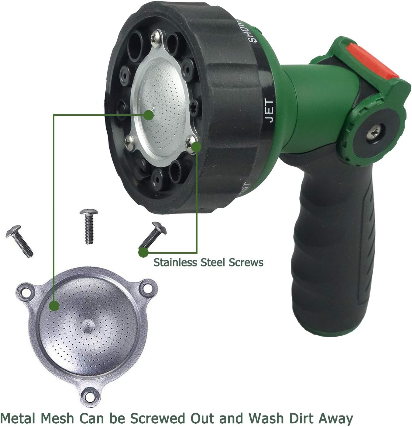 Garden Hose Nozzle Thumb Control Heavy Duty Metal Water Nozzle with Adjustable Watering Patterns High Pressure Hose Nozzle Sprayer, Pefect for Car Washing and Pets Showering