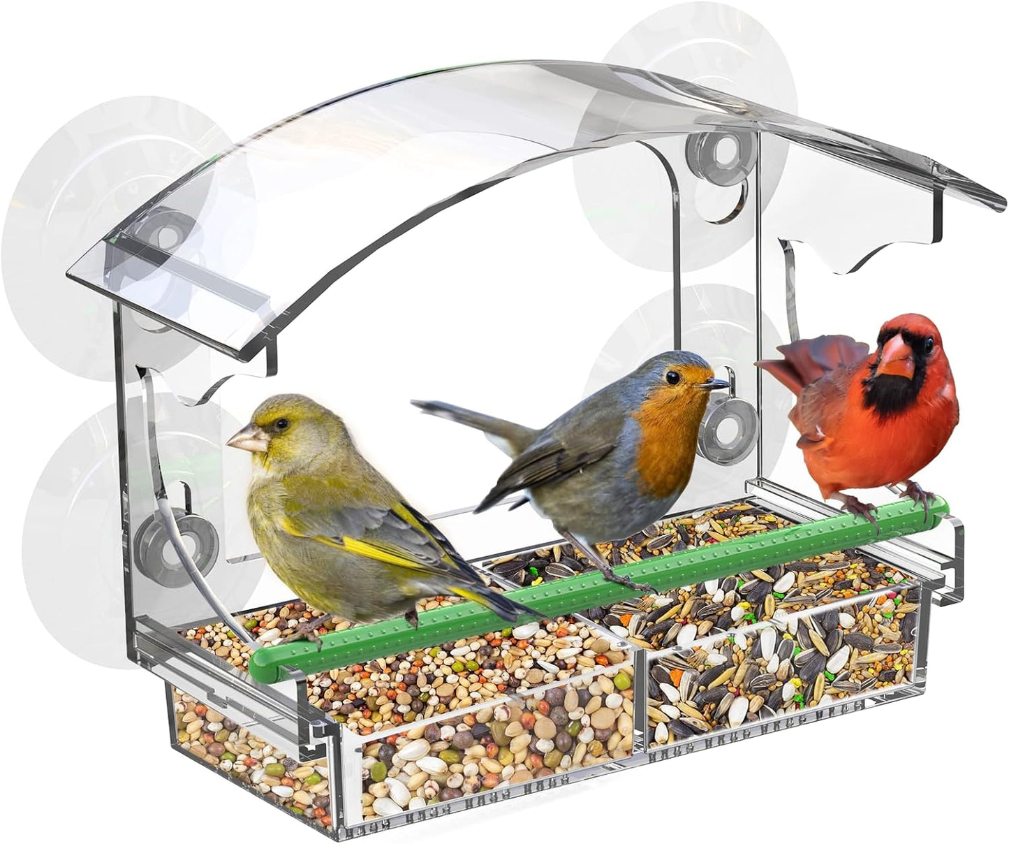 Clear Window Bird Feeder with 4 Strong Suction Cups, Removable Tray & Drain Holes – Ideal for Bird Watching with Cats – Great Gift for Family & Friends