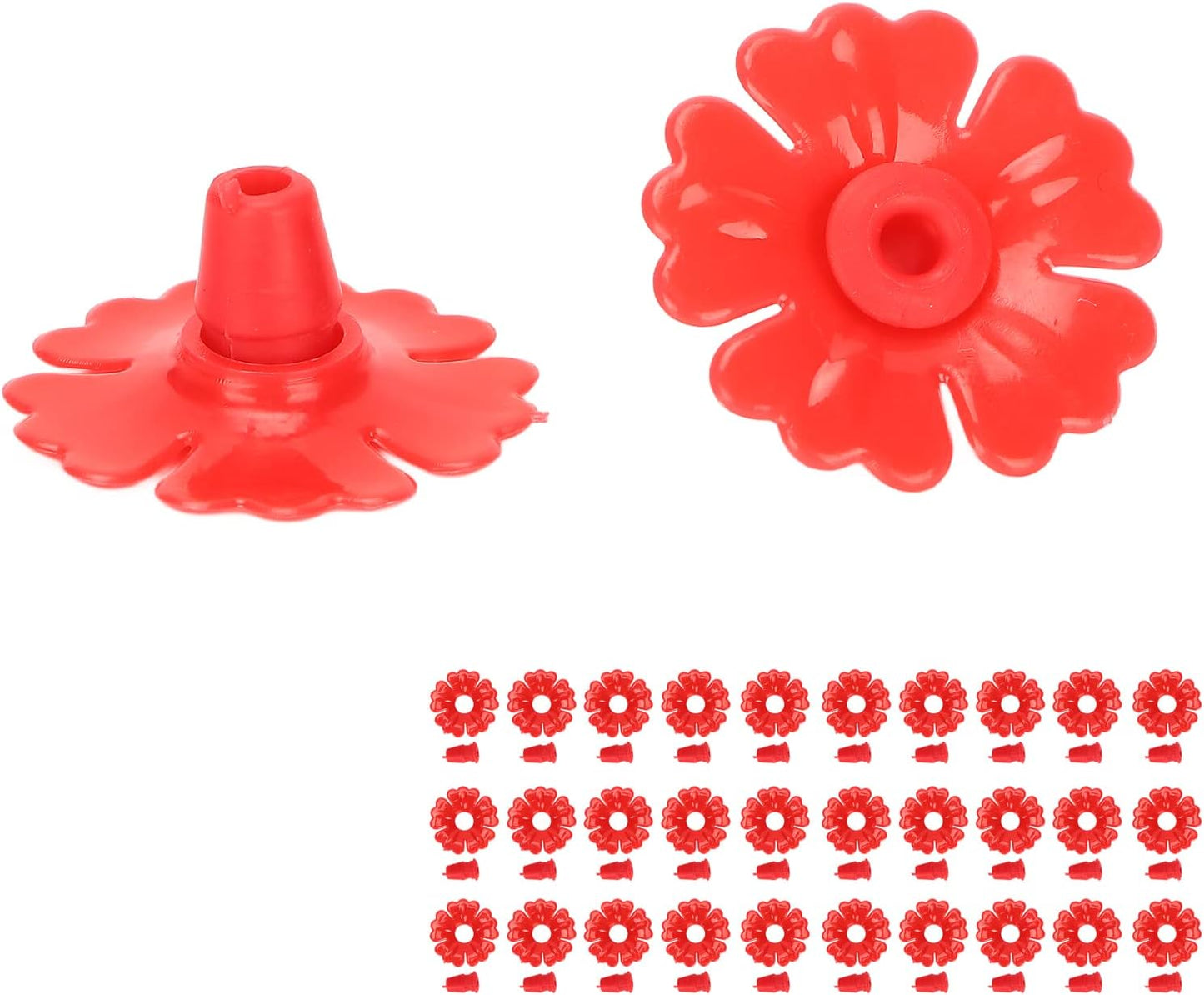 Hummingbird Feeder Flower Shape Feeder 30 Sets, Hummingbird Feeders Replacement Flowers Solid Plastic Hanging Bird Feeding Ports Replacement Parts Garden Supplies for Outdoors (Red)