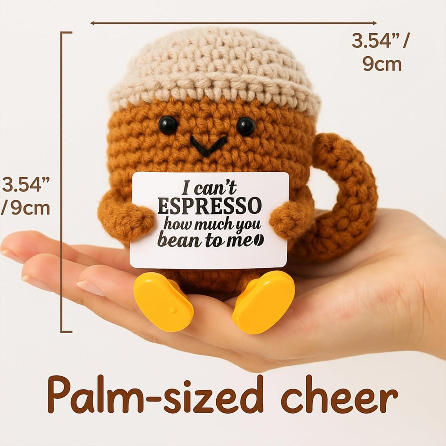 Birthday Gifts for Her Him Women Men Girlfriend Boyfriend, Positive Crochet Coffee Cup Desk Decor, Cute Small Coffee Lover Gift for Best Friend Couple Wife Husband