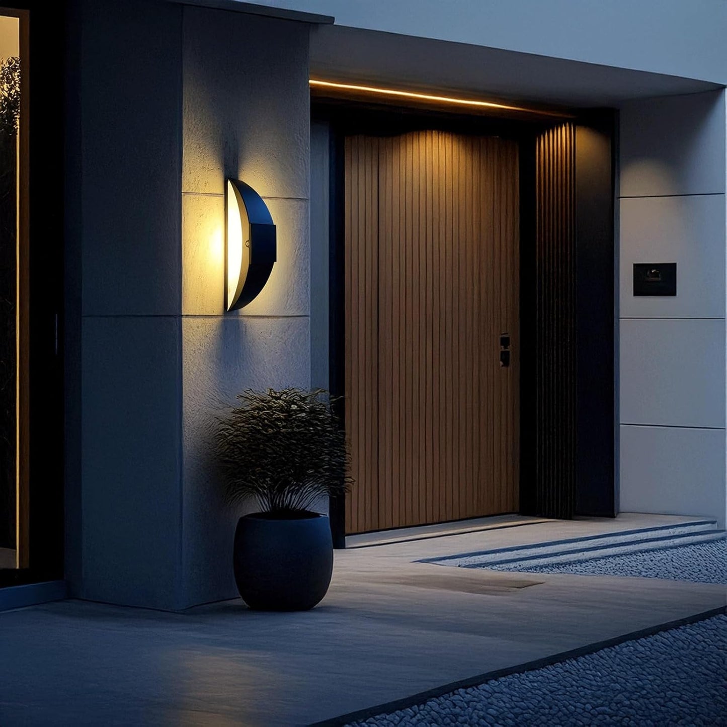 Solar Outdoor Wall Light, Modern Half Moon Wall Sconce Lamp, Semicircular Exterior Wall Lantern with IP65 Waterproof LED, Stainless Steel Wall Mounted Fixture for Porch, Patio, Pathway
