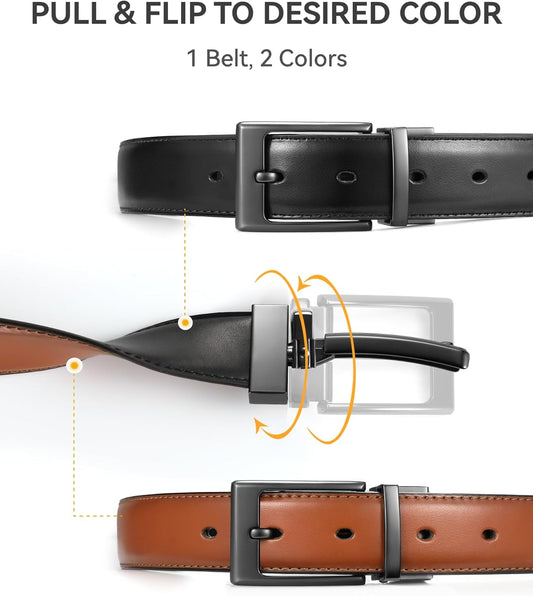 CHAOREN Reversible Belt Men 1 Piece - 1.25" Leather Dress Belt - Trim 