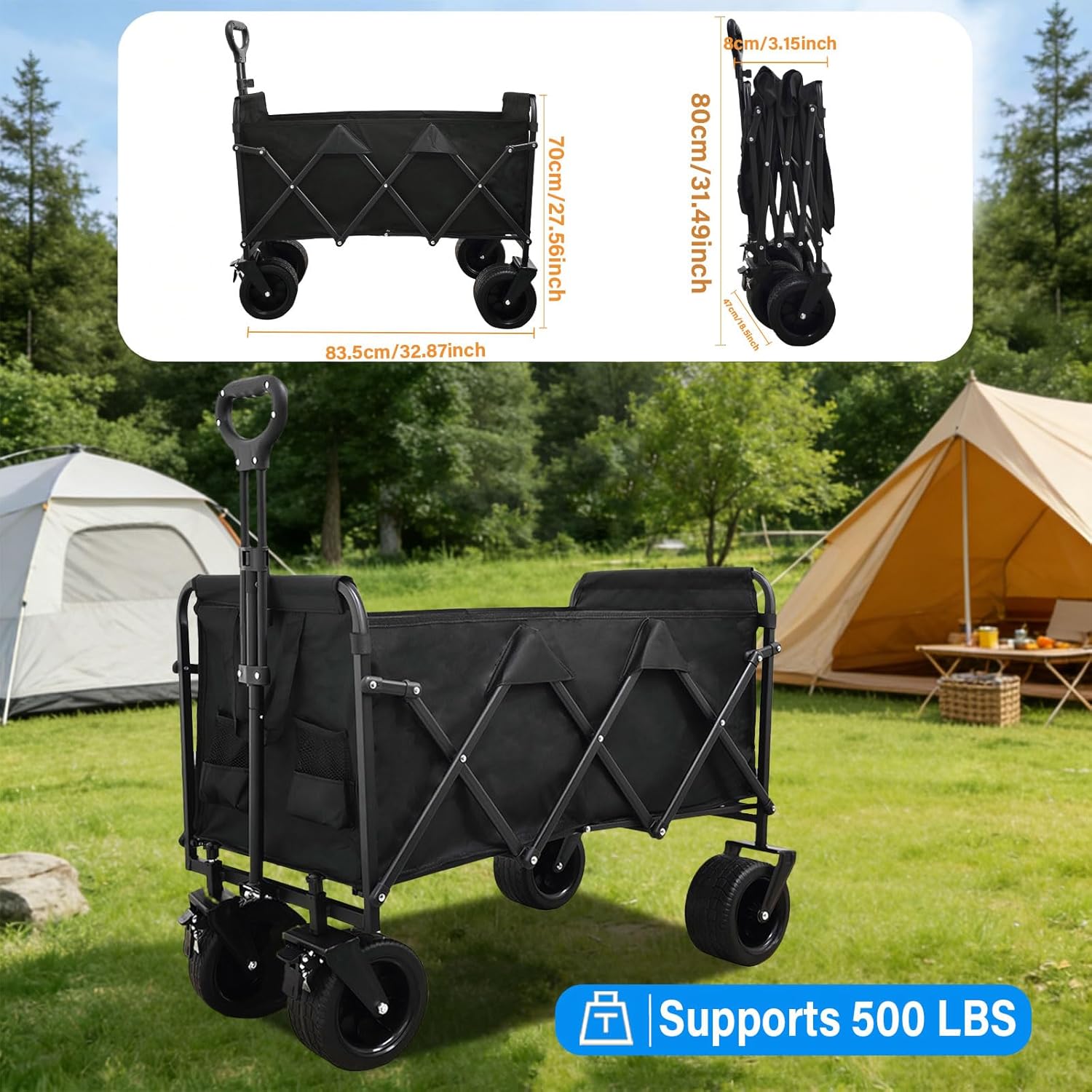 Collapsible Wagon Cart,Heavy Duty Wagon Carts Foldable,with Big All-Te
