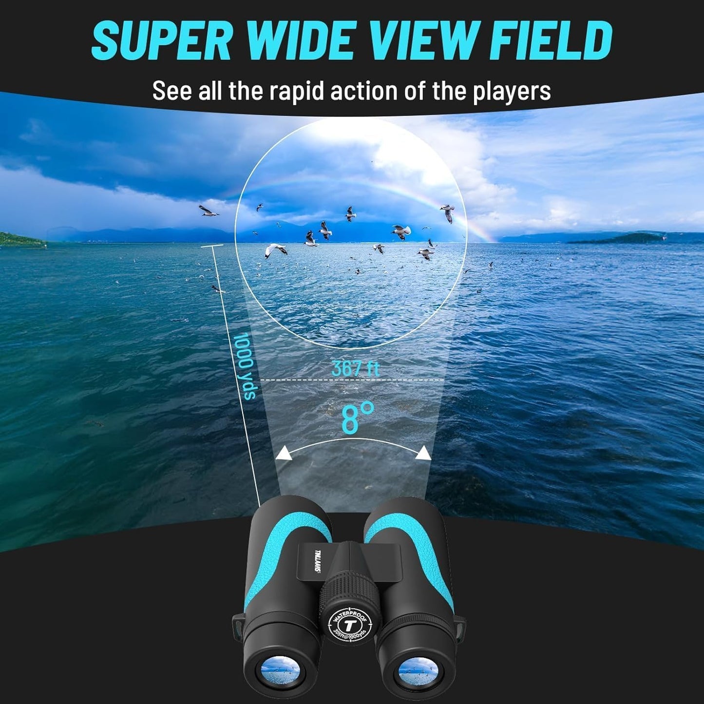15x55 UHD Binoculars for Adults High Powered with Phone Adapter - Large View, BAK4 Prism, Waterproof, Lightweight for Bird Watching, Hunting, Cruise, Travel, Sports (Blue)