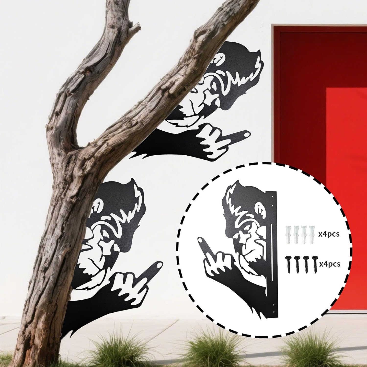 Peaking a Boo Flipping Off Bigfoot Animal Metal Sign Art Ornament, Mid