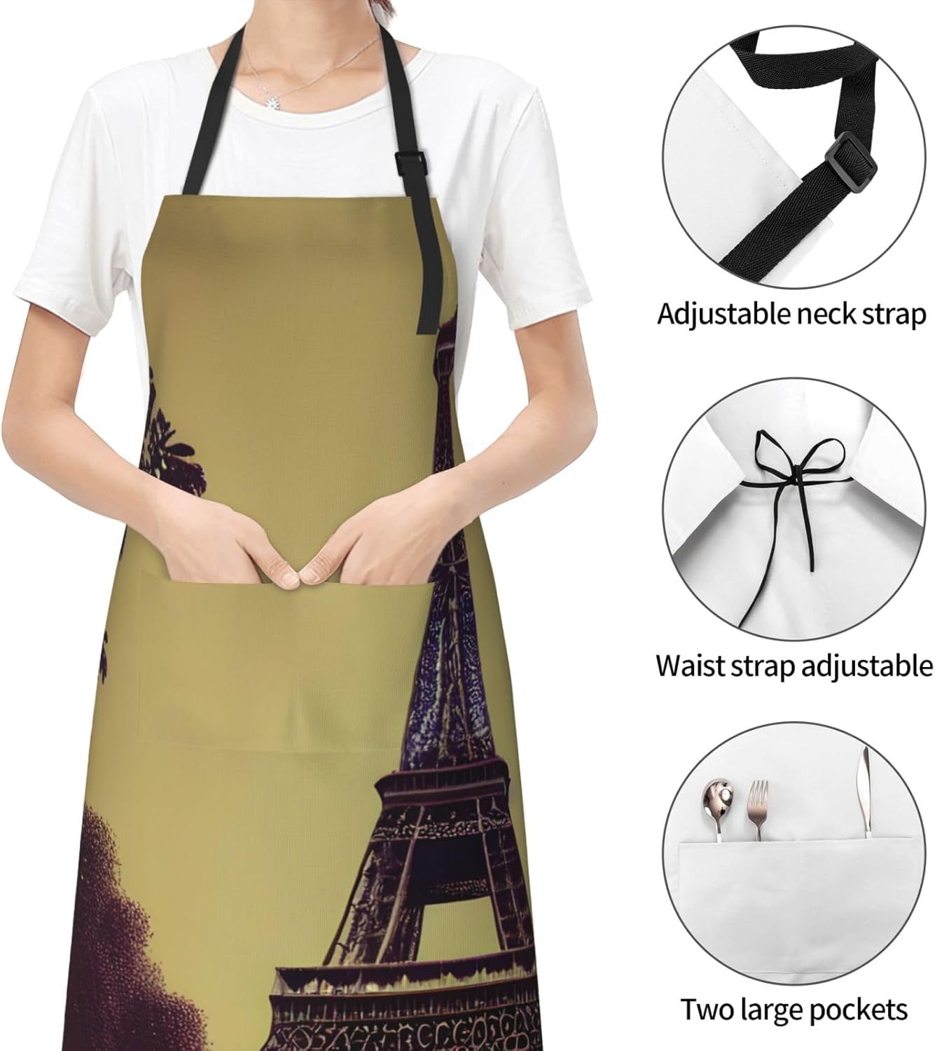 Eiffel Tower Paris print Waterproof chef's apron with pocket apron for kitchen cooking baking barbecue and gardening