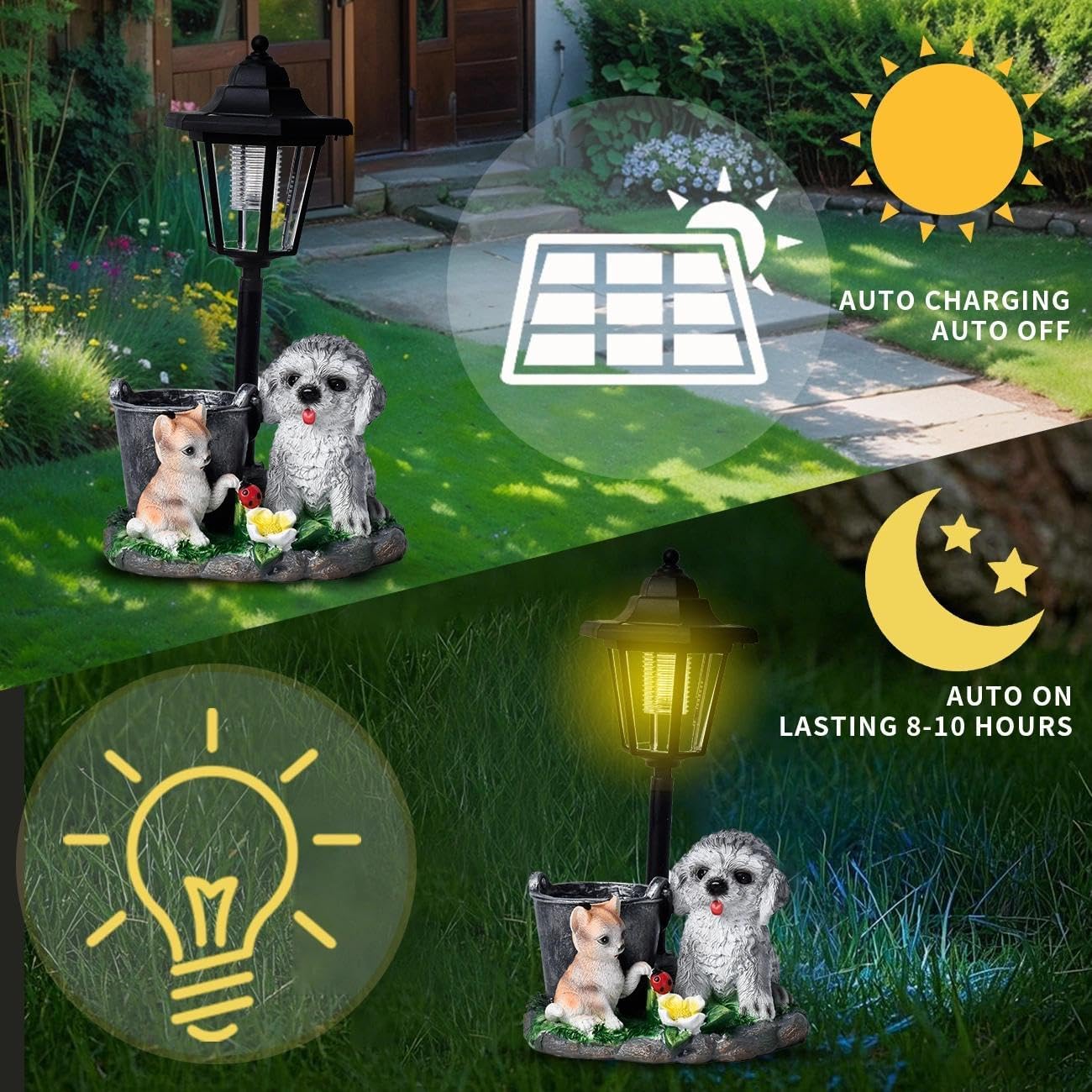 Solar Garden Country Farm Cat and Dog with Light, Outside-Outdoor Decorations Cat and Dog for Patio Yard Lawn Walkway Ornaments Clearance Housewarming Gifts for Mom Grandma Birthday