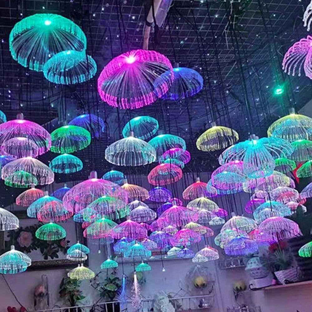 10pcs Fiber Optic Jellyfish Solar 16.5ft Remote Control Colour IP67 Waterproof Outdoor Fairy Hanging String Light Garden Trees Christmas Party Wedding Ceiling Decor
