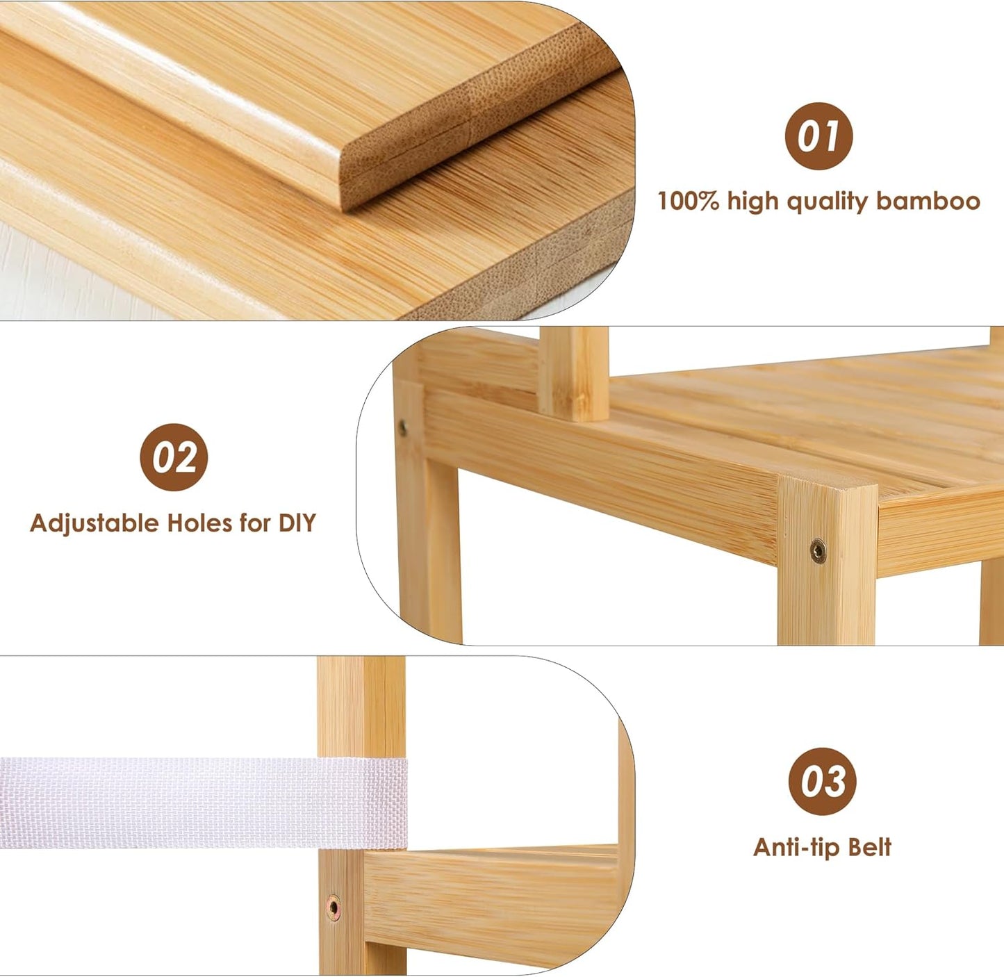 FOTOSOK Bamboo Shelf, 7 Tier Plant Stand Indoor, 3 Row Ladder Shelf, Bookshelf and Bookcase, Plant Shelves with Adjustable, Corner Display Stands, Flower Stand for Living Room Balcony Kitchen Natural