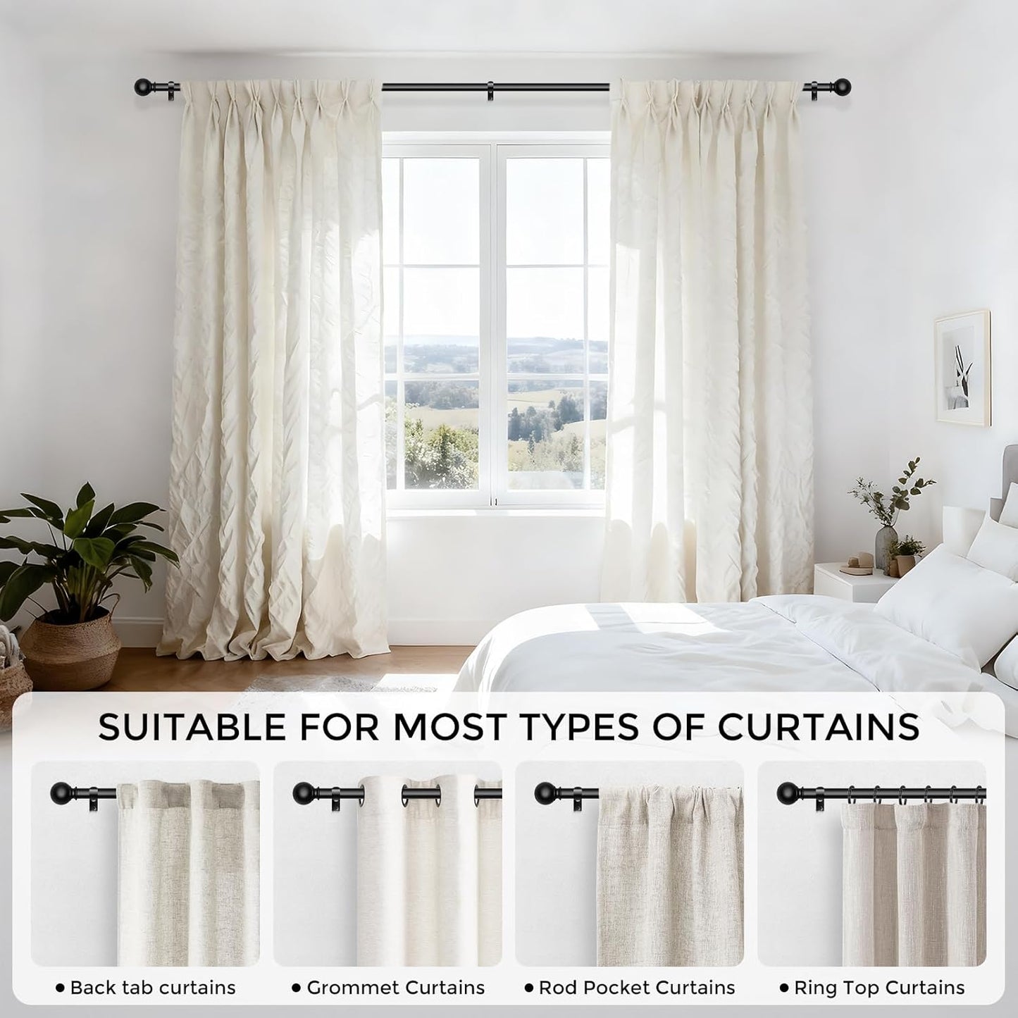 Curtain Rod for Windows 18-45 Inch, Black 5/8 Inch Small Window Treatment Rods, Short Adjustable Splicing Drapery pole, Matte Black