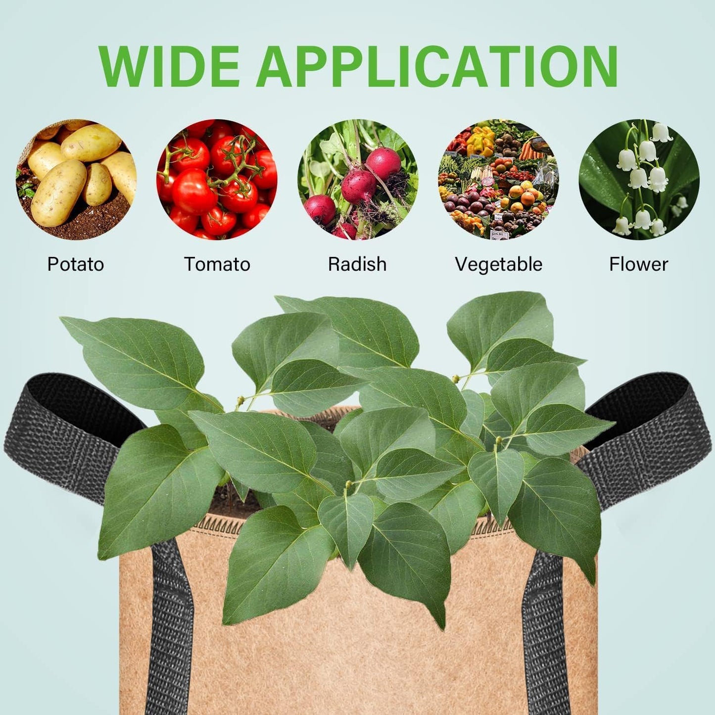 iPower 5-Pack 25 Gallon Plant Grow Bags Thickened Nonwoven Aeration Fabric Pots Heavy Duty Durable Container, Strap Handles for Garden, Tan