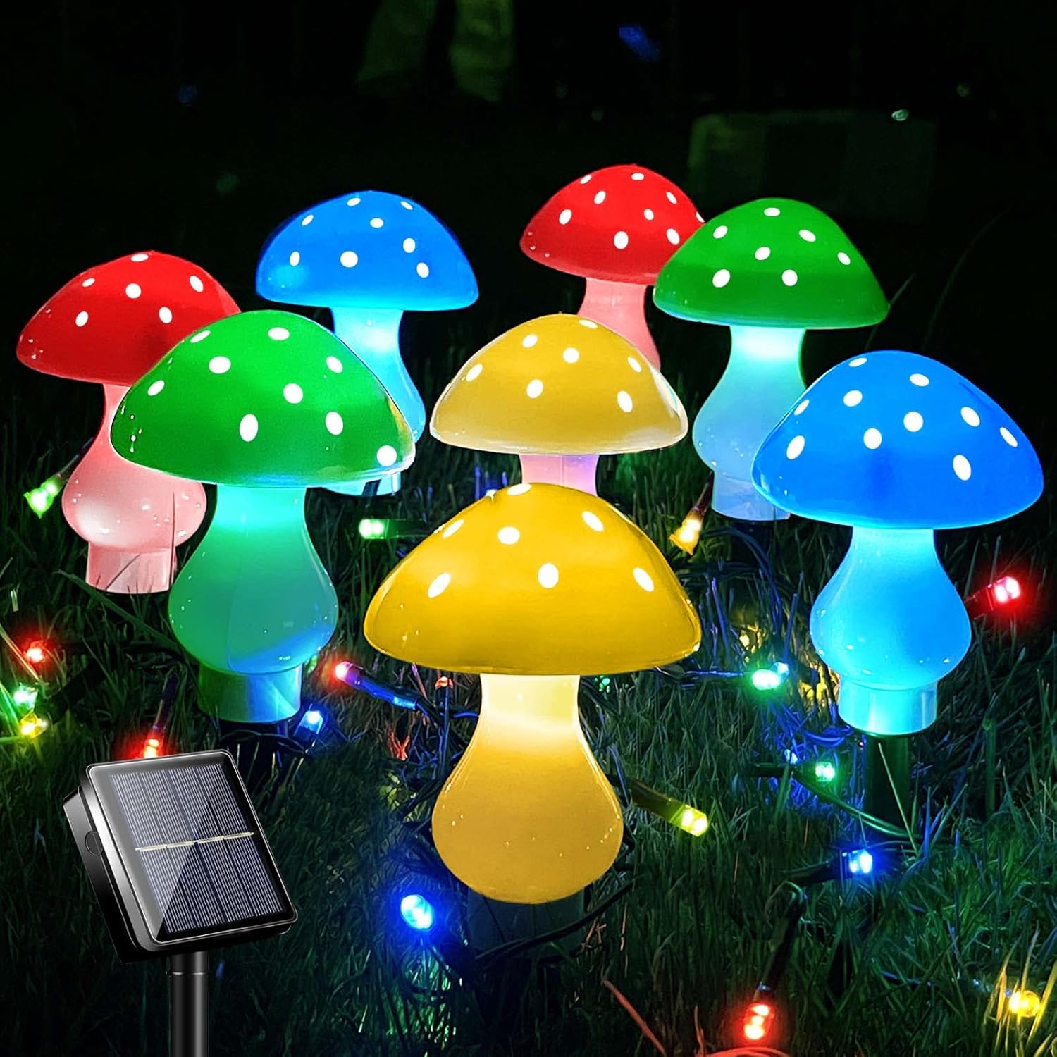 Upgraded Outdoor Solar Garden Lights, 8 Pack 50 LED Mushroom Outdoor 8