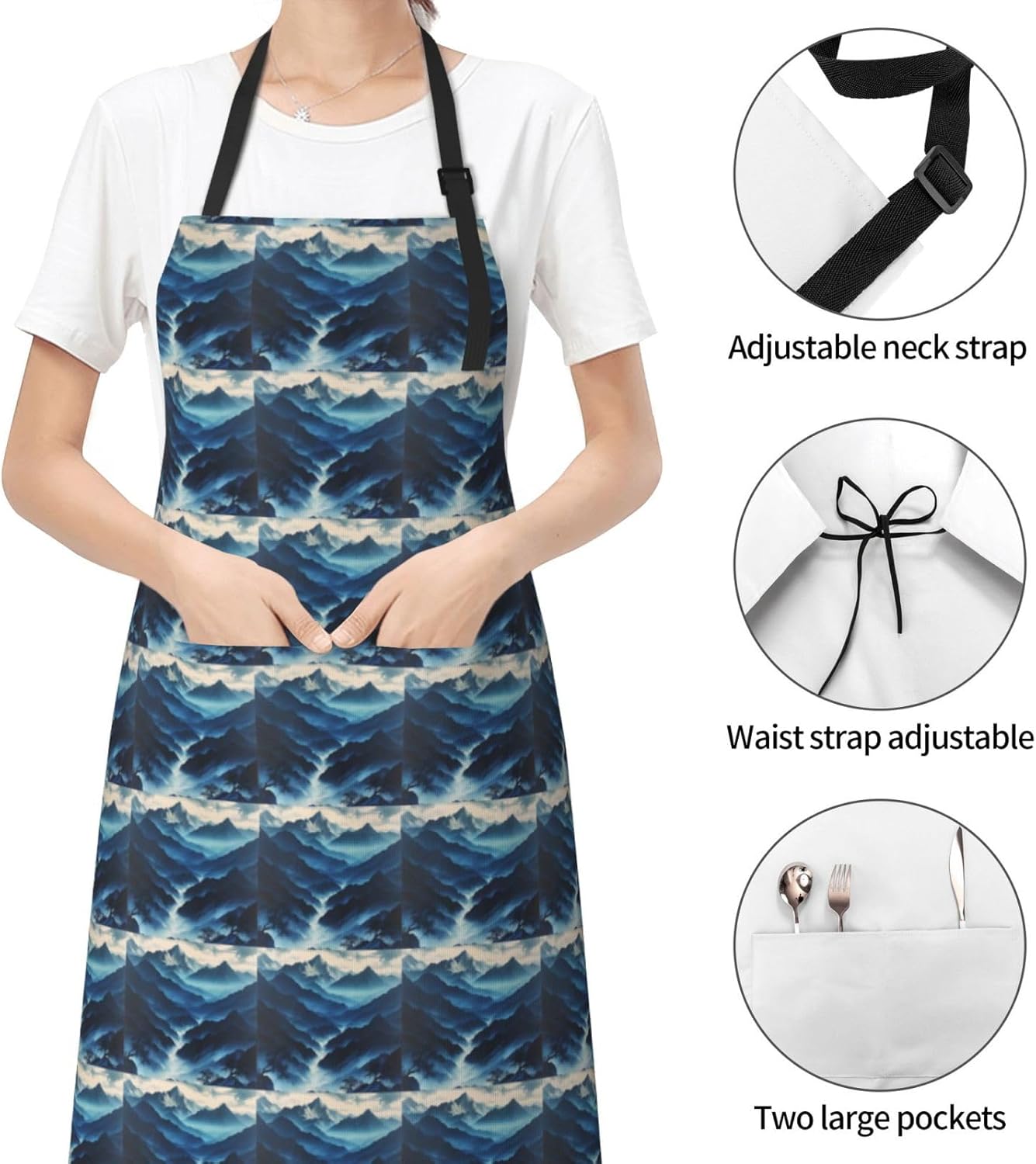 YANYU Rocky mountain Print 28x33 In Kitchen Apron Stylish Chef Apron with Pockets for Cooking Baking Painting