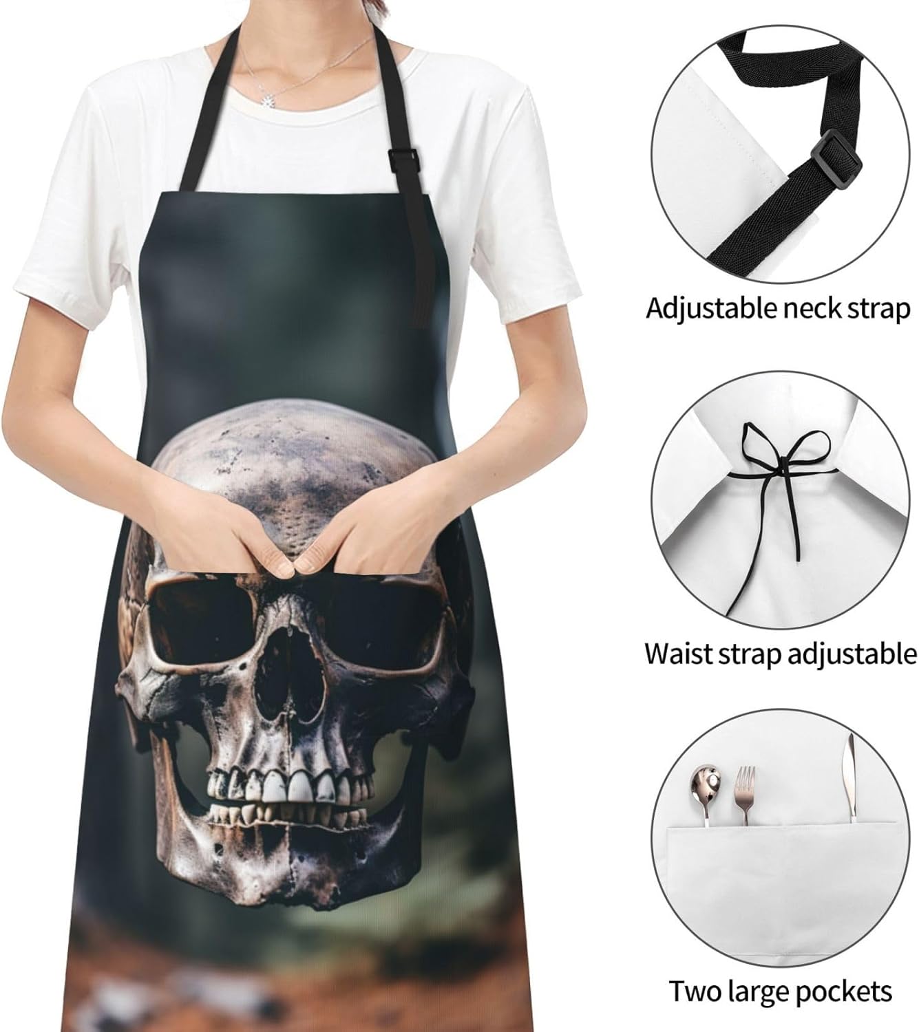 Halloween Skull print Waterproof apron with pocket adjustable cooking apron for adult kitchen bibs to bake
